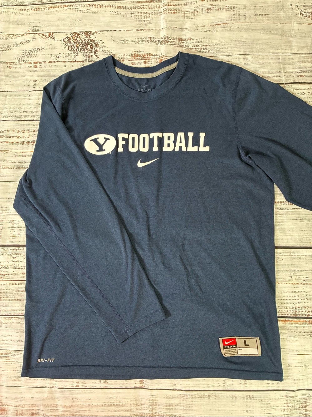 Nike Dri-Fit Shirt Men's Large BYU Football Navy Blue Long Sleeve